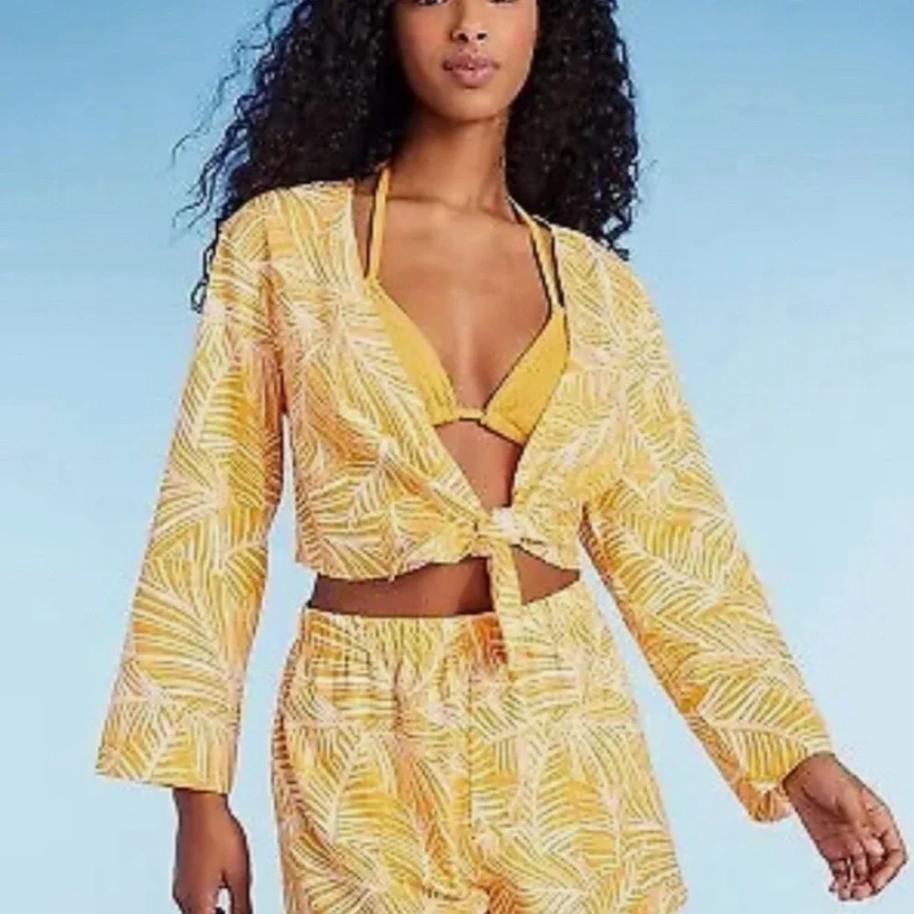 NWT Shade and Shore Tie Front Long Sleeve Swimsuit Coverup - Picture 1 of 7